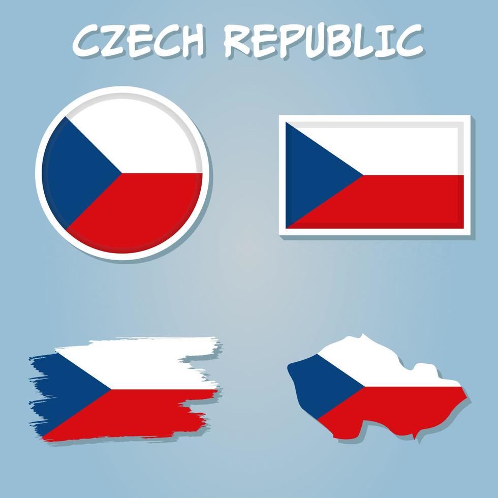 Shape map and flag of Czech Republic country. vector