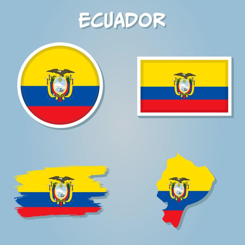 Ecuador mapa y bandera alto detallado vector ilustración.