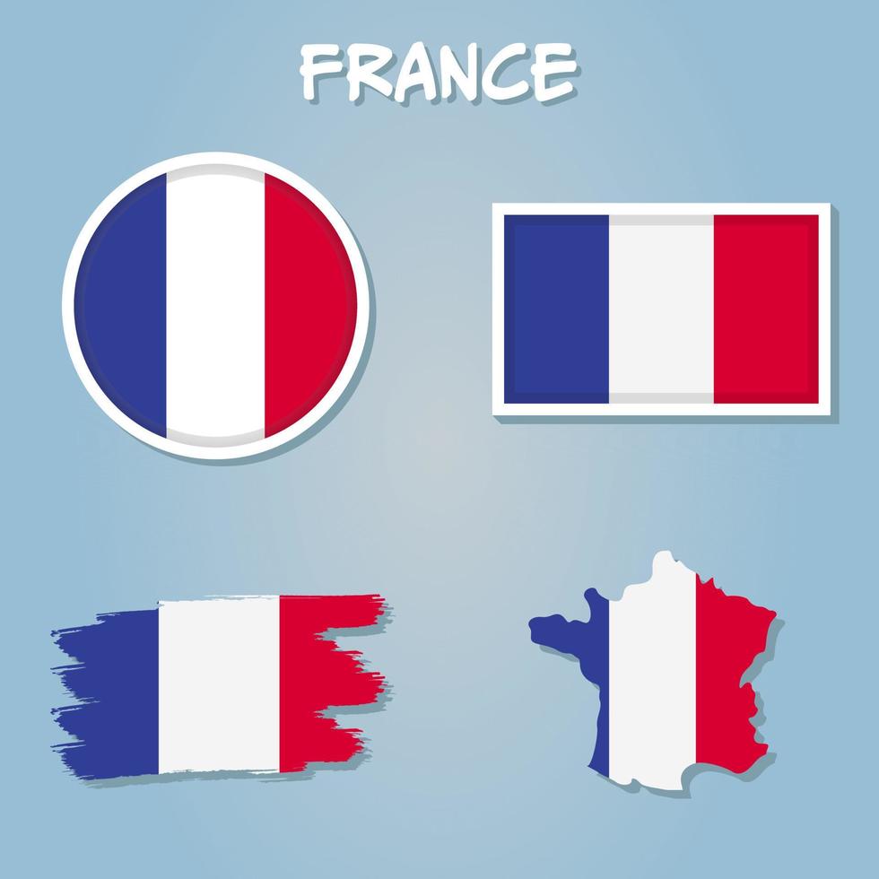 Francia mapa y con bandera y sombra. vector