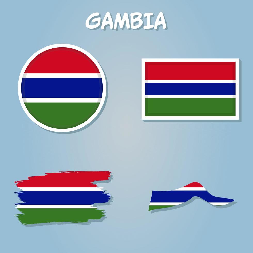 Africa with selected Gambia map and Gambia flag icon, vector map and flag.
