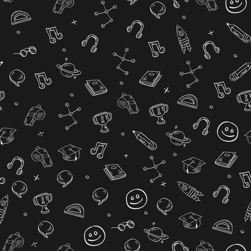 Seamless pattern on a black background for children's school, cups, medals, whistle, books, vector. vector