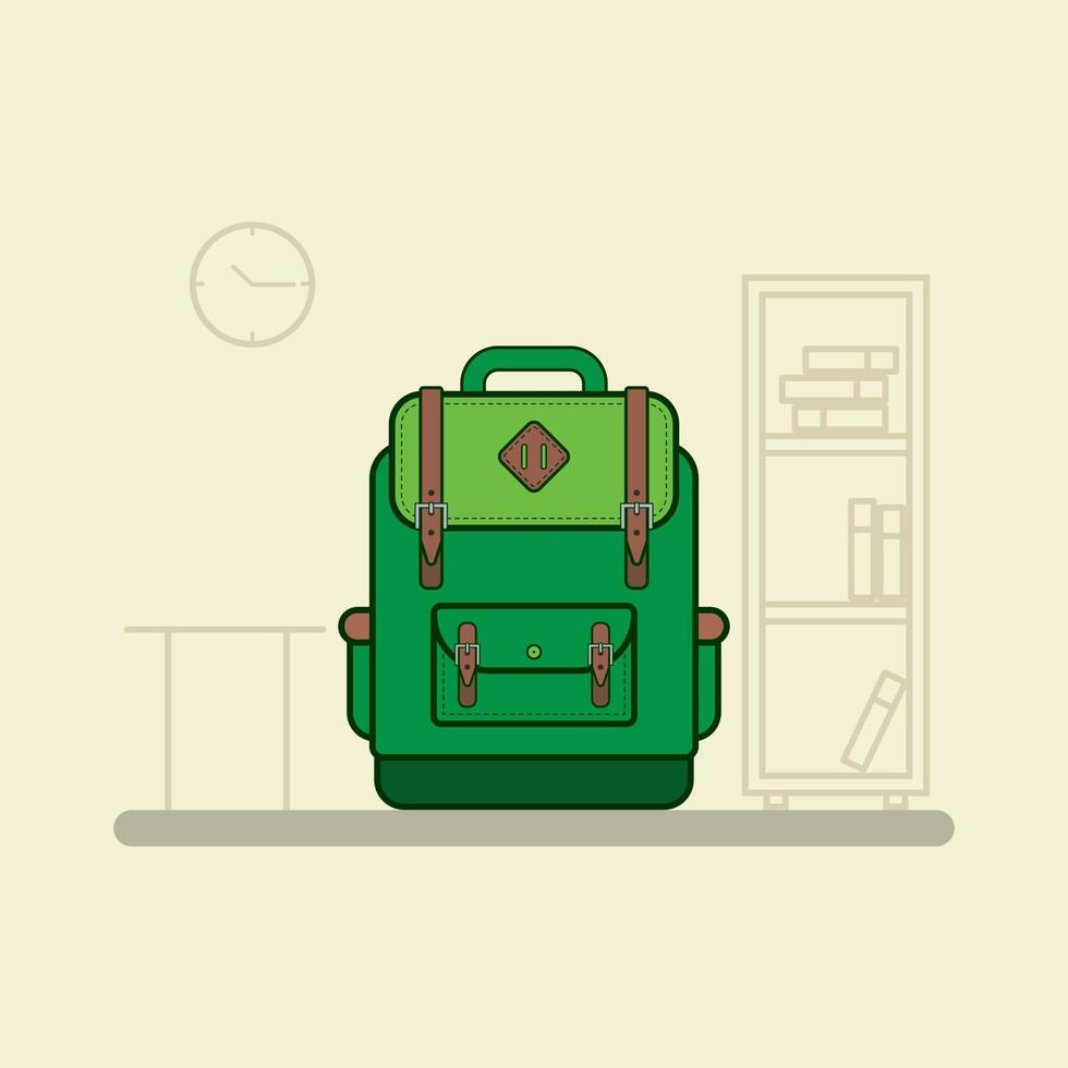 plano estilo ilustración de colegio verde maletín en fondo, en vector plano estilo para web y web diseño.