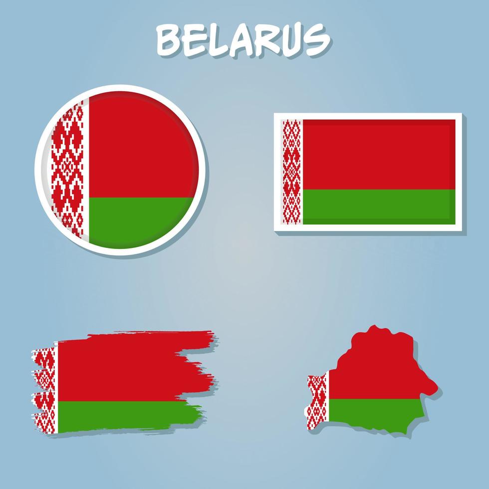 Vector of Belarus country outline silhouette with flag set.