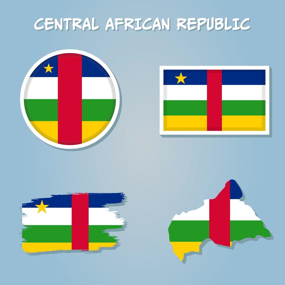 Vector of Central African Republic country outline silhouette with flag set.