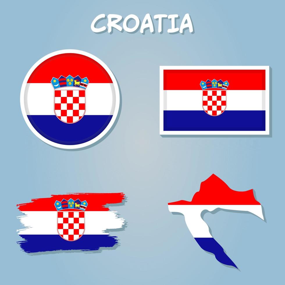 Vector illustration of a map of Europe with highlighted Croatia and Croatian flag.