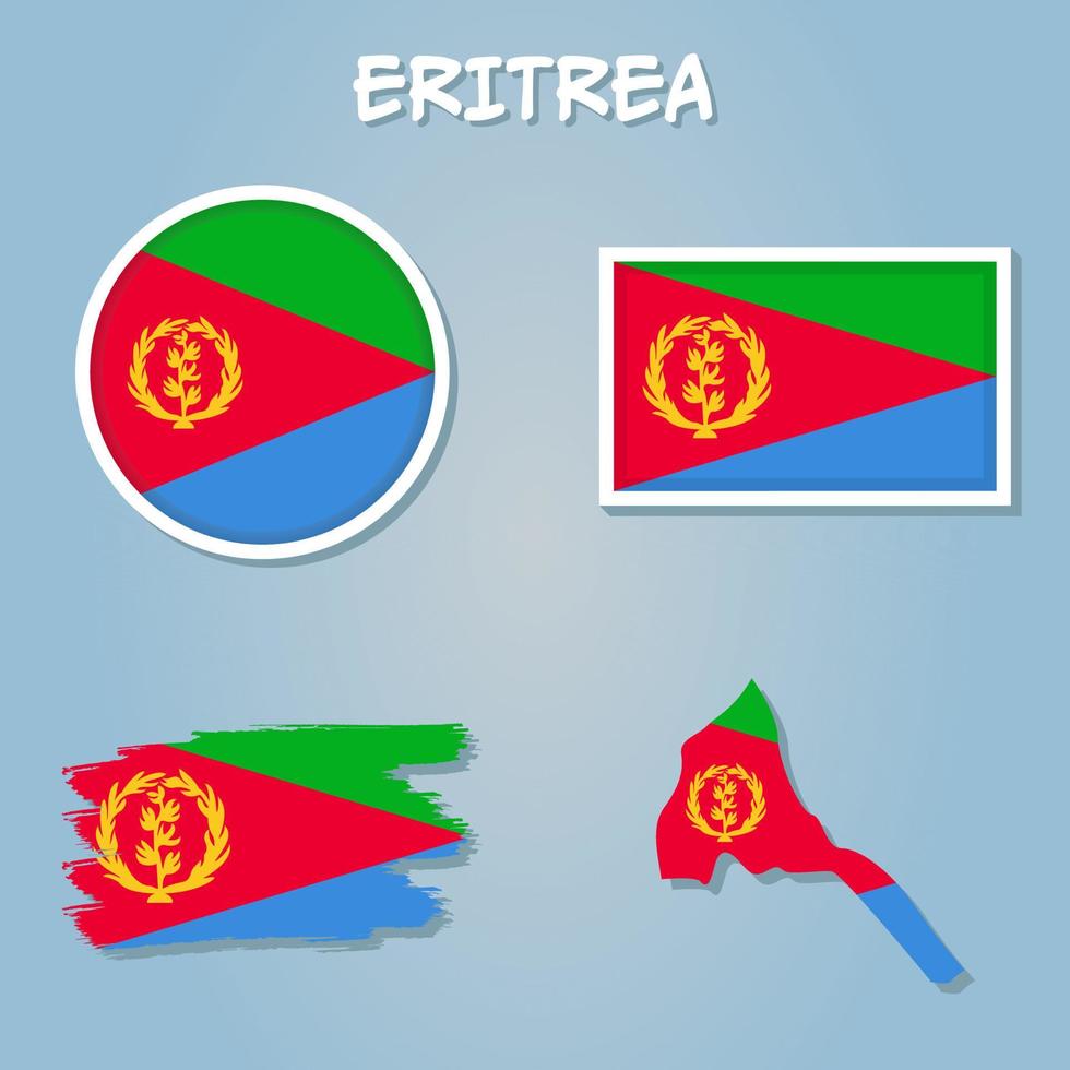 Vector of Eritrea country outline silhouette with flag set.