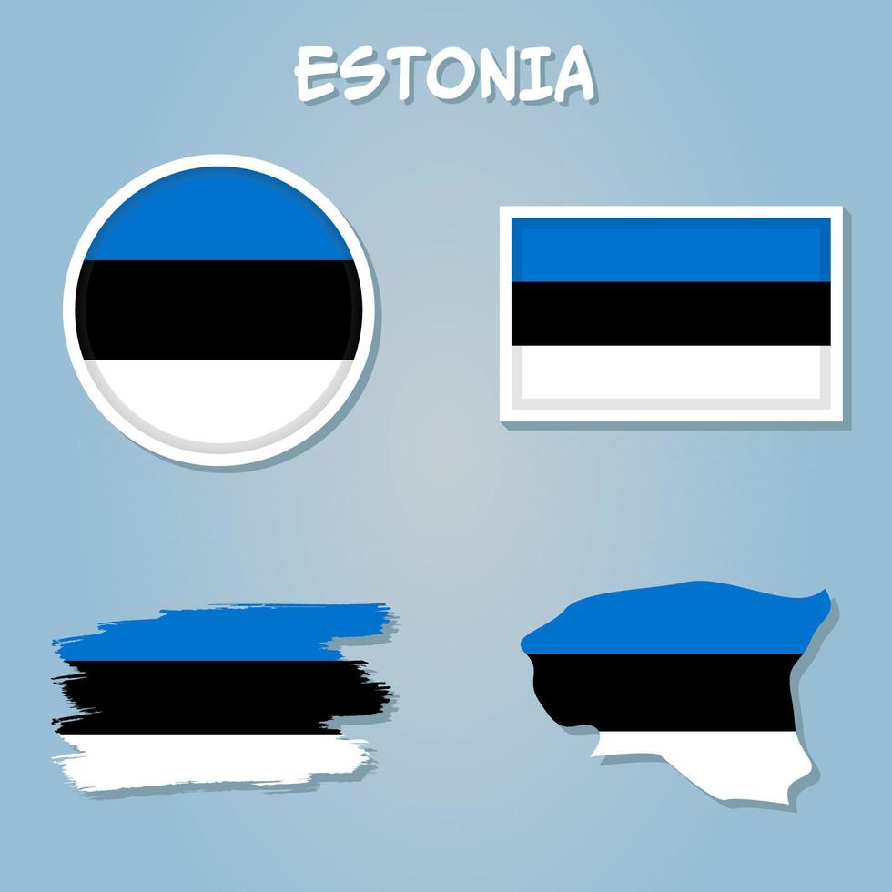 Estonia vector set, detailed country shape with region borders, flags and icons.