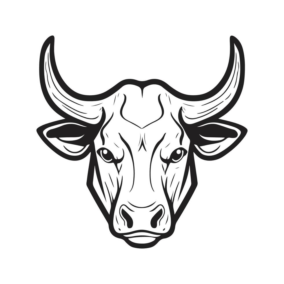 cow head, vector concept digital art, hand drawn illustration