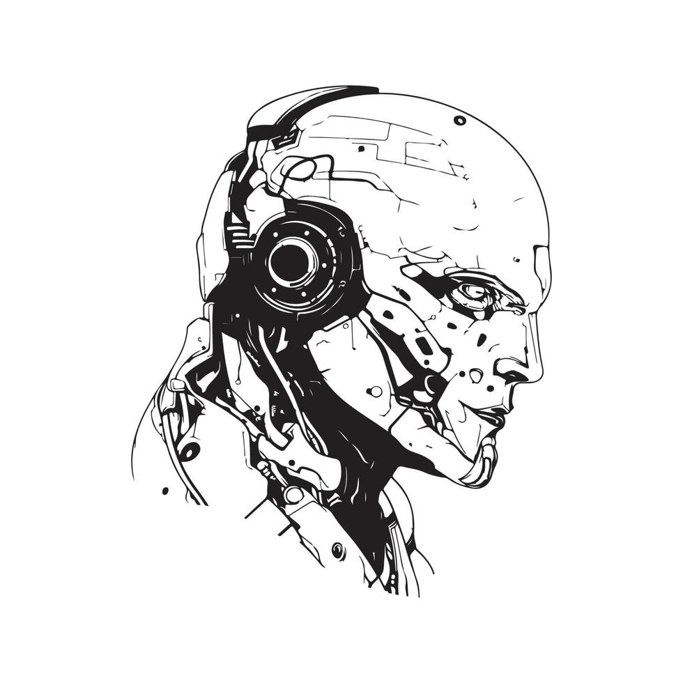 cyborg, vector concept digital art, hand drawn illustration