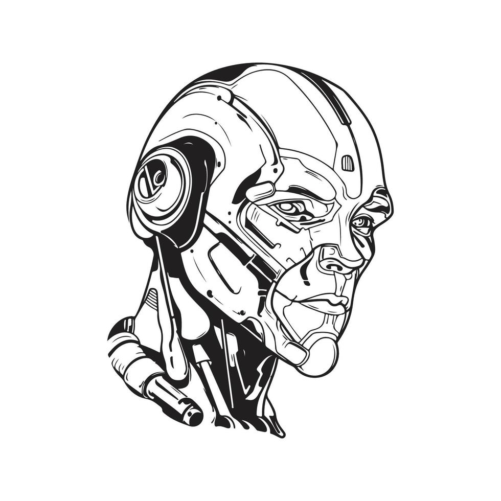 cyborg, vector concept digital art, hand drawn illustration