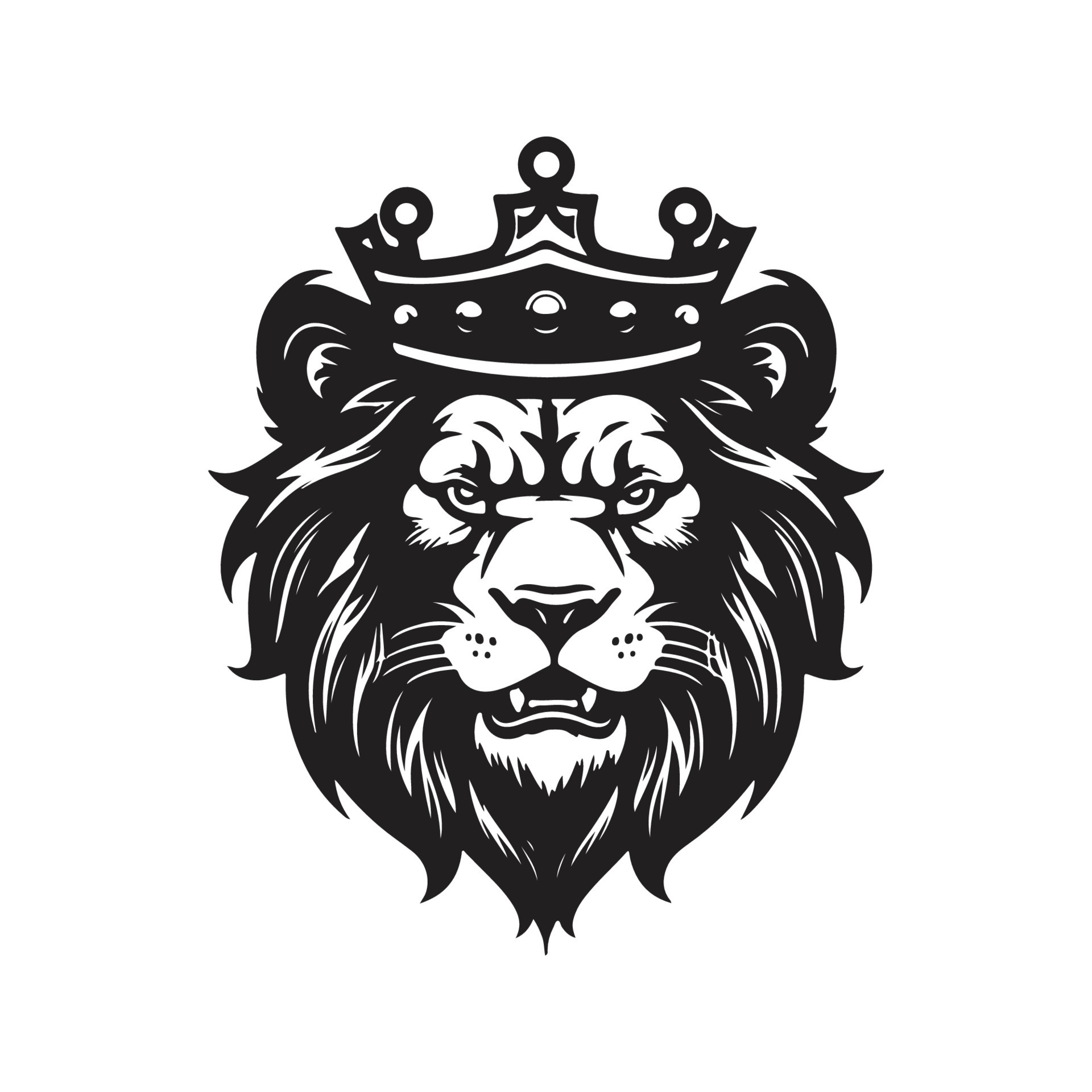 lion with a crown, vector concept digital art, hand drawn illustration ...