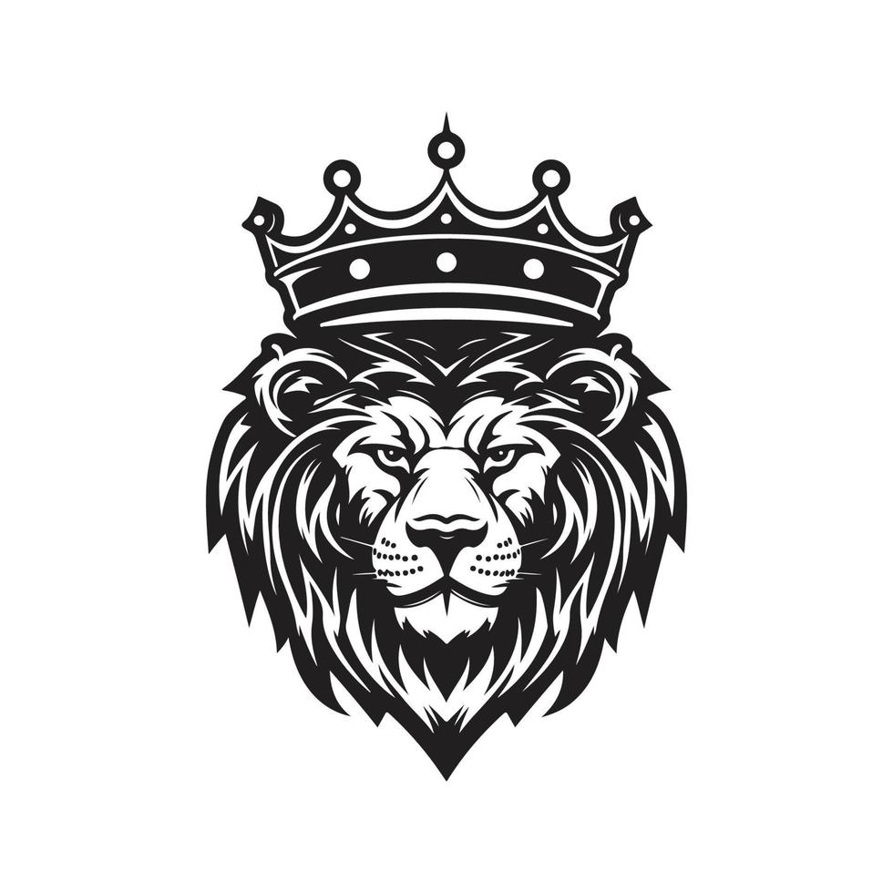 lion with a crown, vector concept digital art, hand drawn illustration