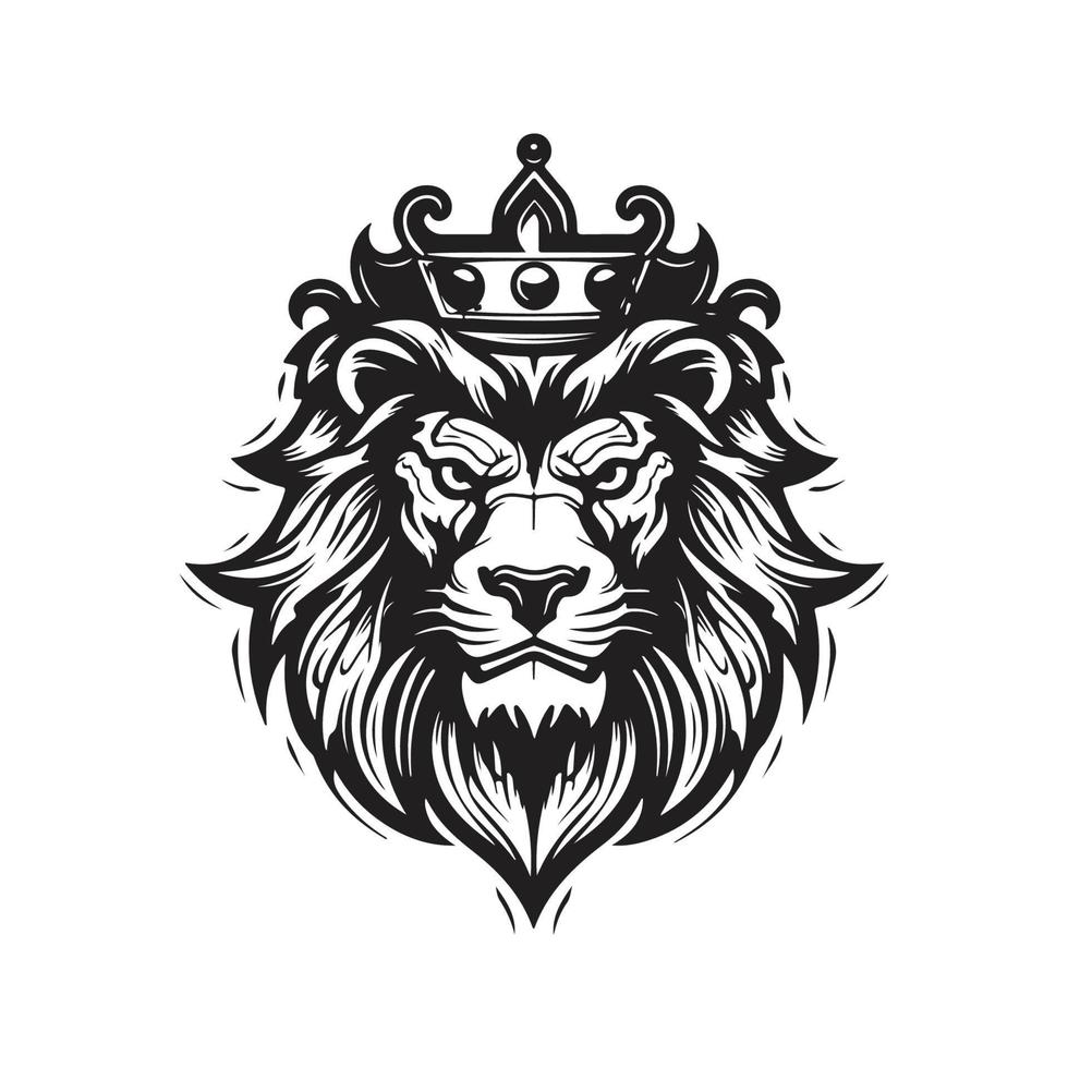 león con un corona, vector concepto digital arte, mano dibujado ilustración