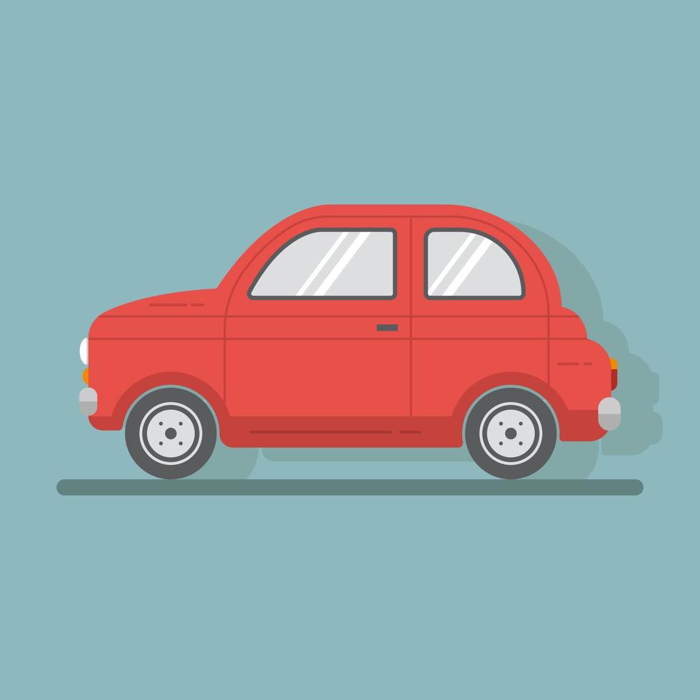 Vector icon red car in flat style with shadow on bright background in flat style.