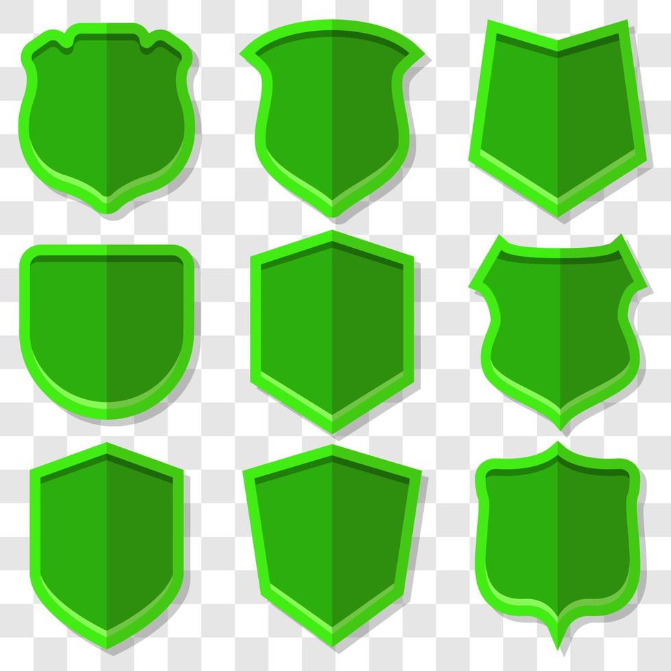 conjunto de verde vector escudos en 3d estilo con sombra.