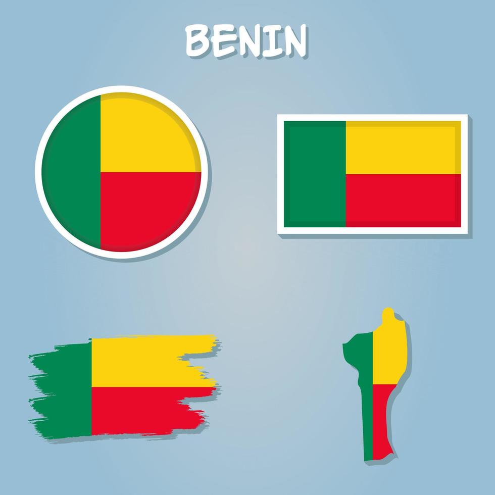 Vector of Benin country outline silhouette with flag set.