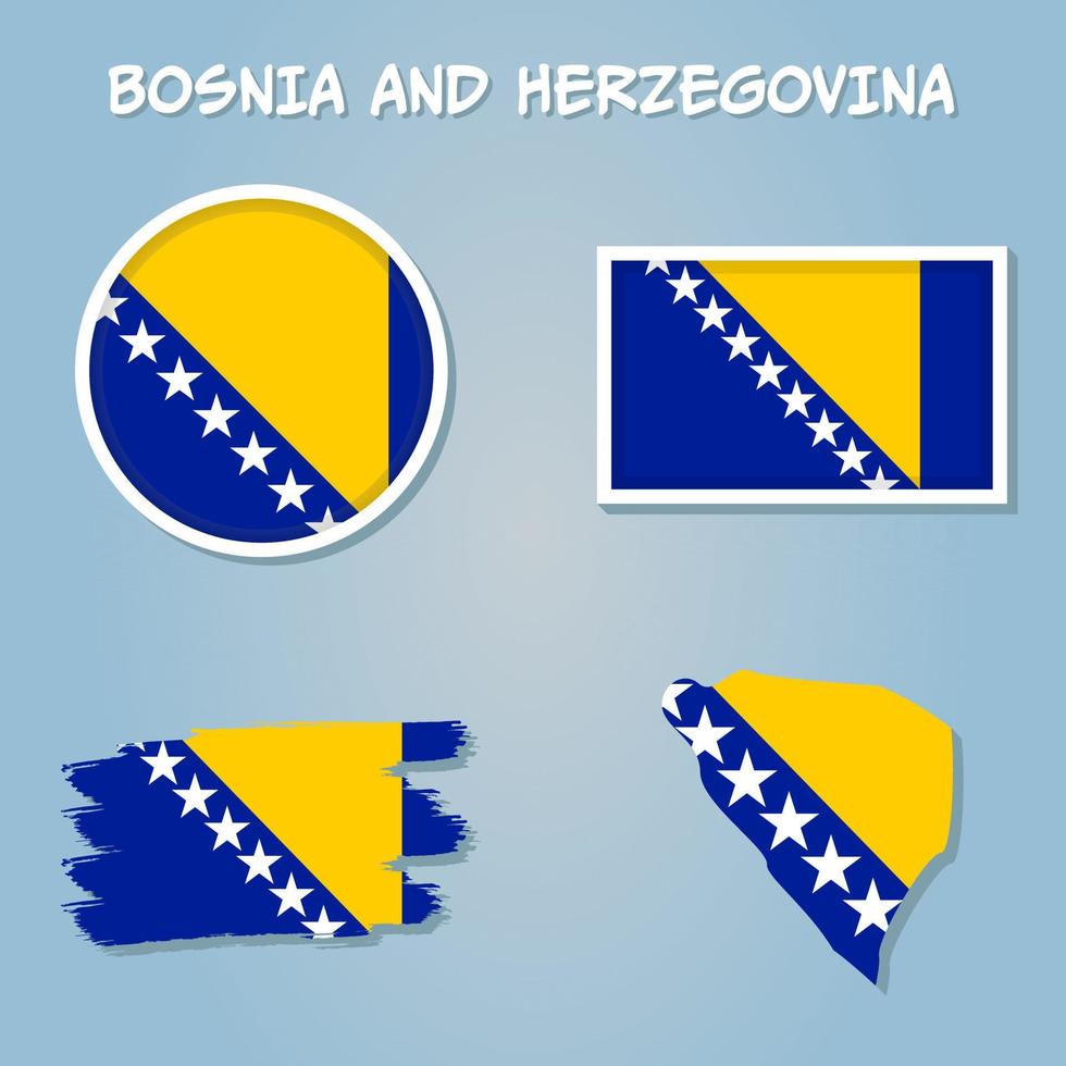 Vector of Bosnia and Herzegovina country outline silhouette with flag set.