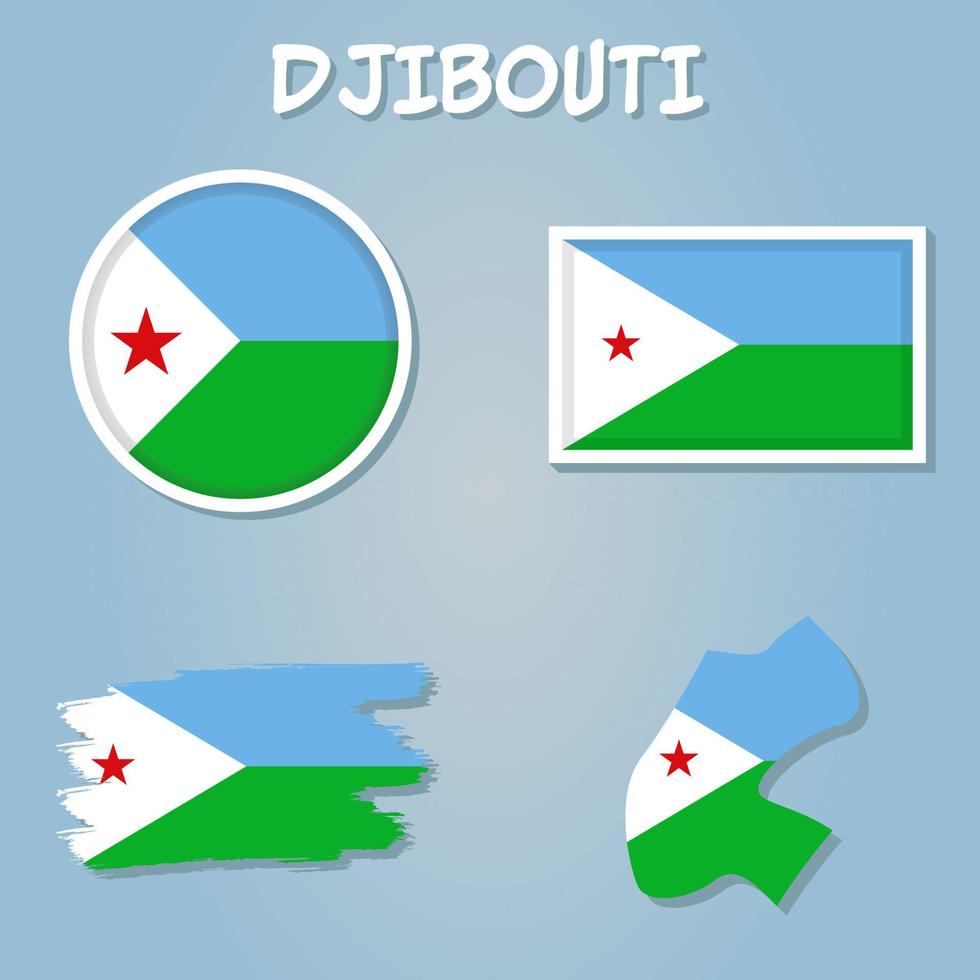 Vector of Djibouti country outline silhouette with flag.