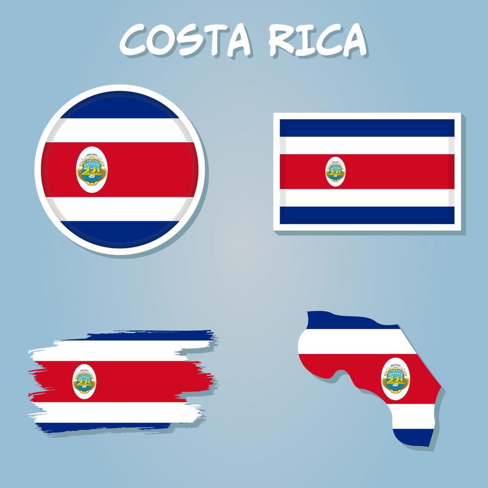 Vector map of Costa Rica with regions, coat of arms and location on world map.