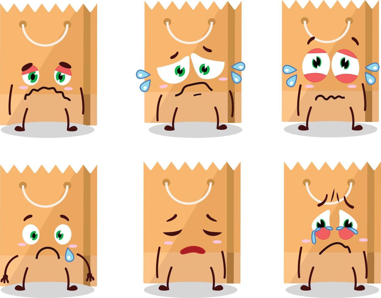 tienda de comestibles bolso dibujos animados personaje con triste expresión vector