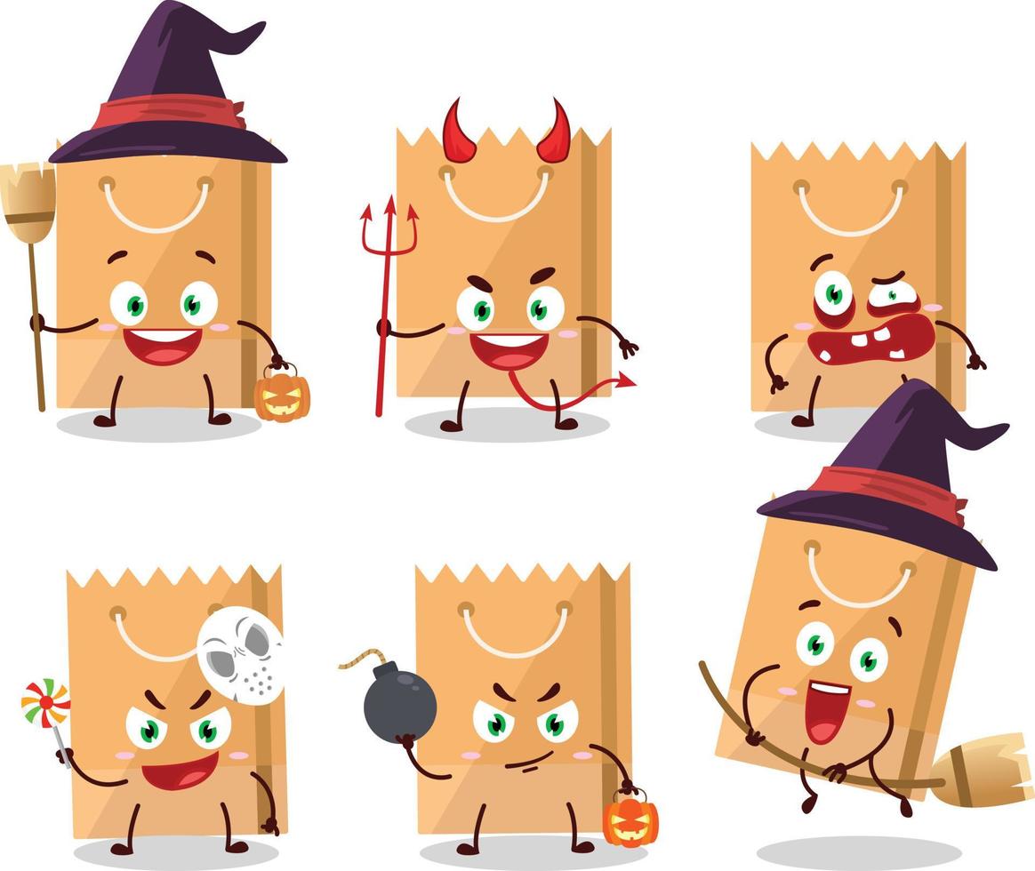 Halloween expression emoticons with cartoon character of grocery bag vector