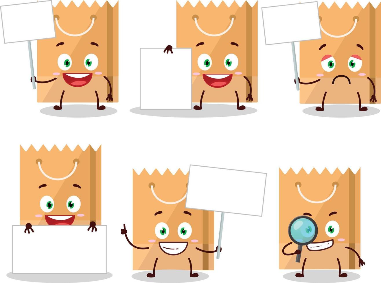 tienda de comestibles bolso dibujos animados personaje traer información tablero vector