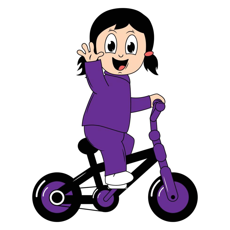 linda niña dibujos animados paseo bicicleta gráfico vector