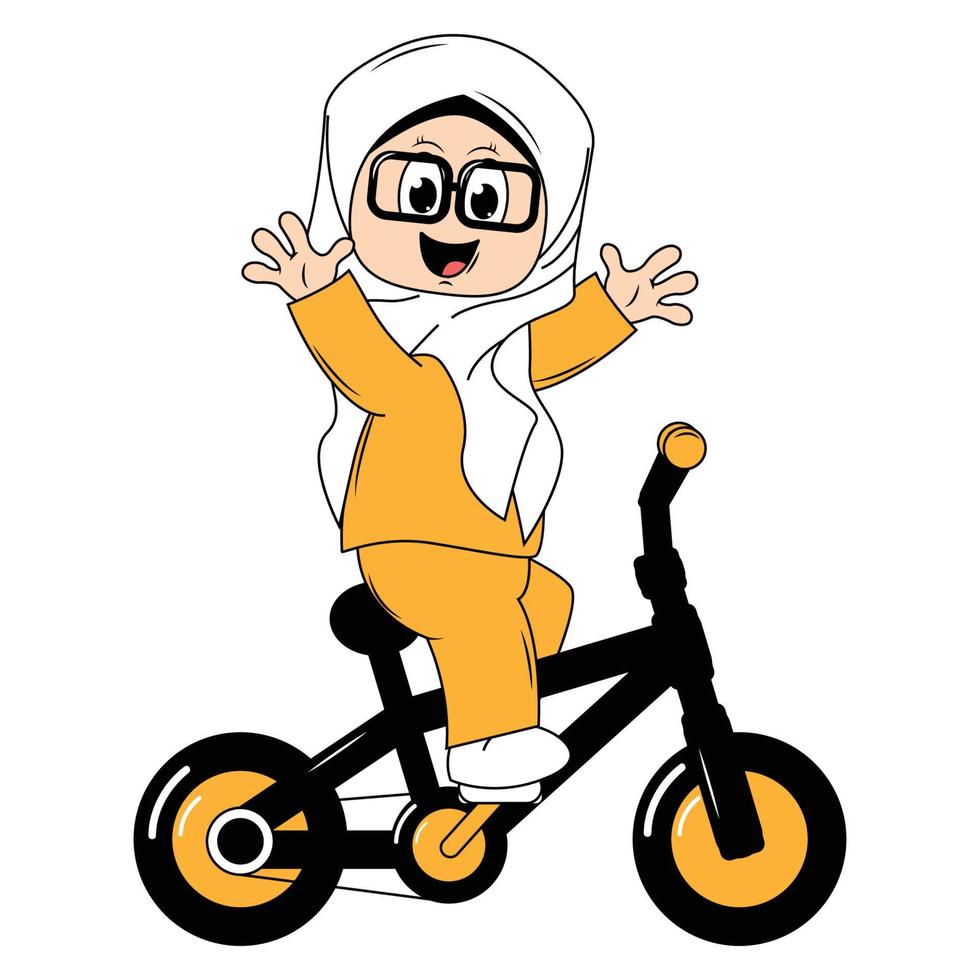 cute girl cartoon ride bicycle graphic vector