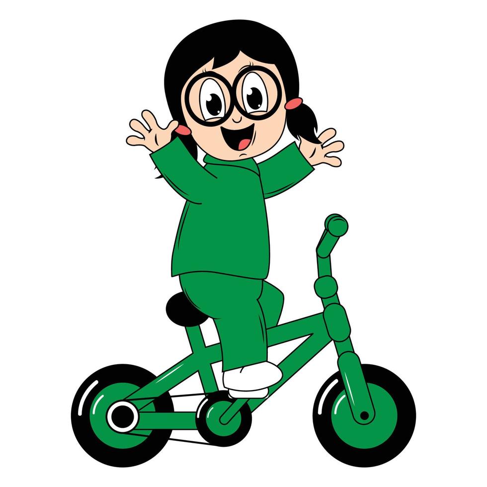 linda niña dibujos animados paseo bicicleta gráfico vector