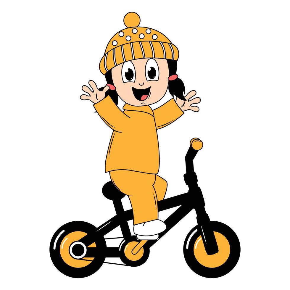 cute girl cartoon ride bicycle graphic vector