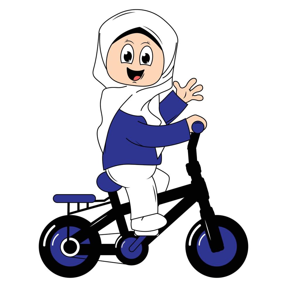 linda niña dibujos animados paseo bicicleta gráfico vector