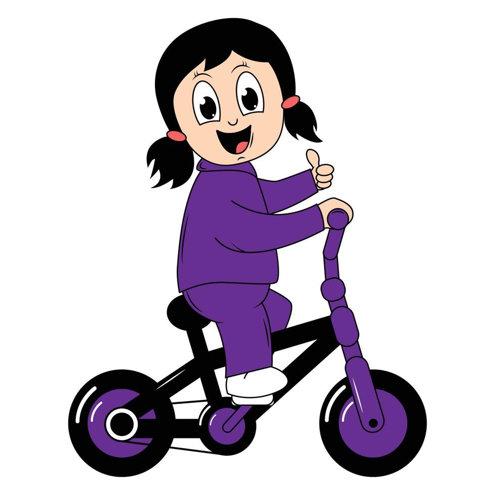 linda niña dibujos animados paseo bicicleta gráfico vector