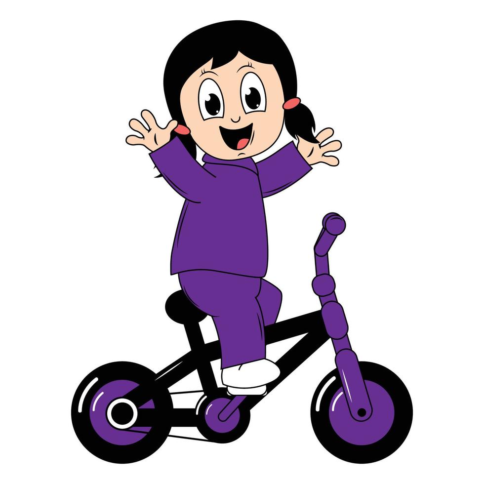 linda niña dibujos animados paseo bicicleta gráfico vector