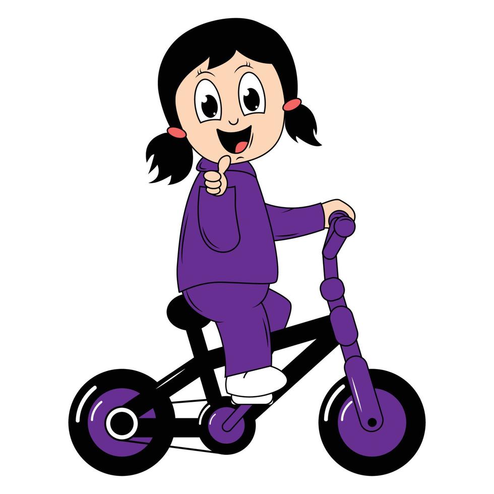 linda niña dibujos animados paseo bicicleta gráfico vector