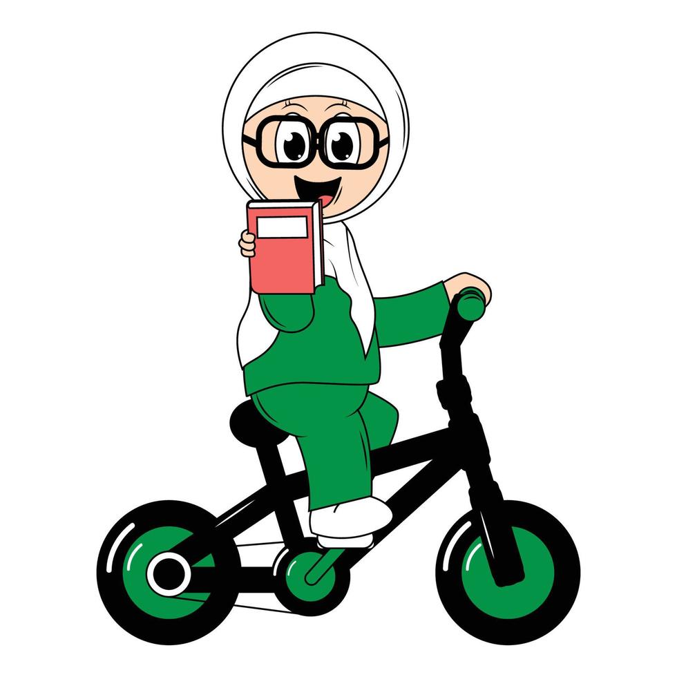 cute girl cartoon ride bicycle graphic vector