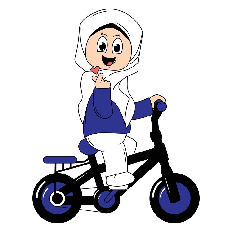 linda niña dibujos animados paseo bicicleta gráfico vector