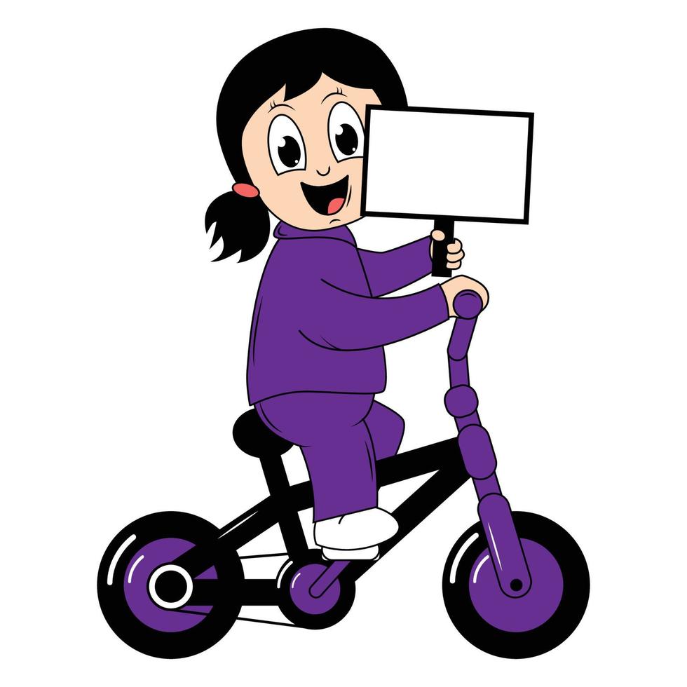 linda niña dibujos animados paseo bicicleta gráfico vector