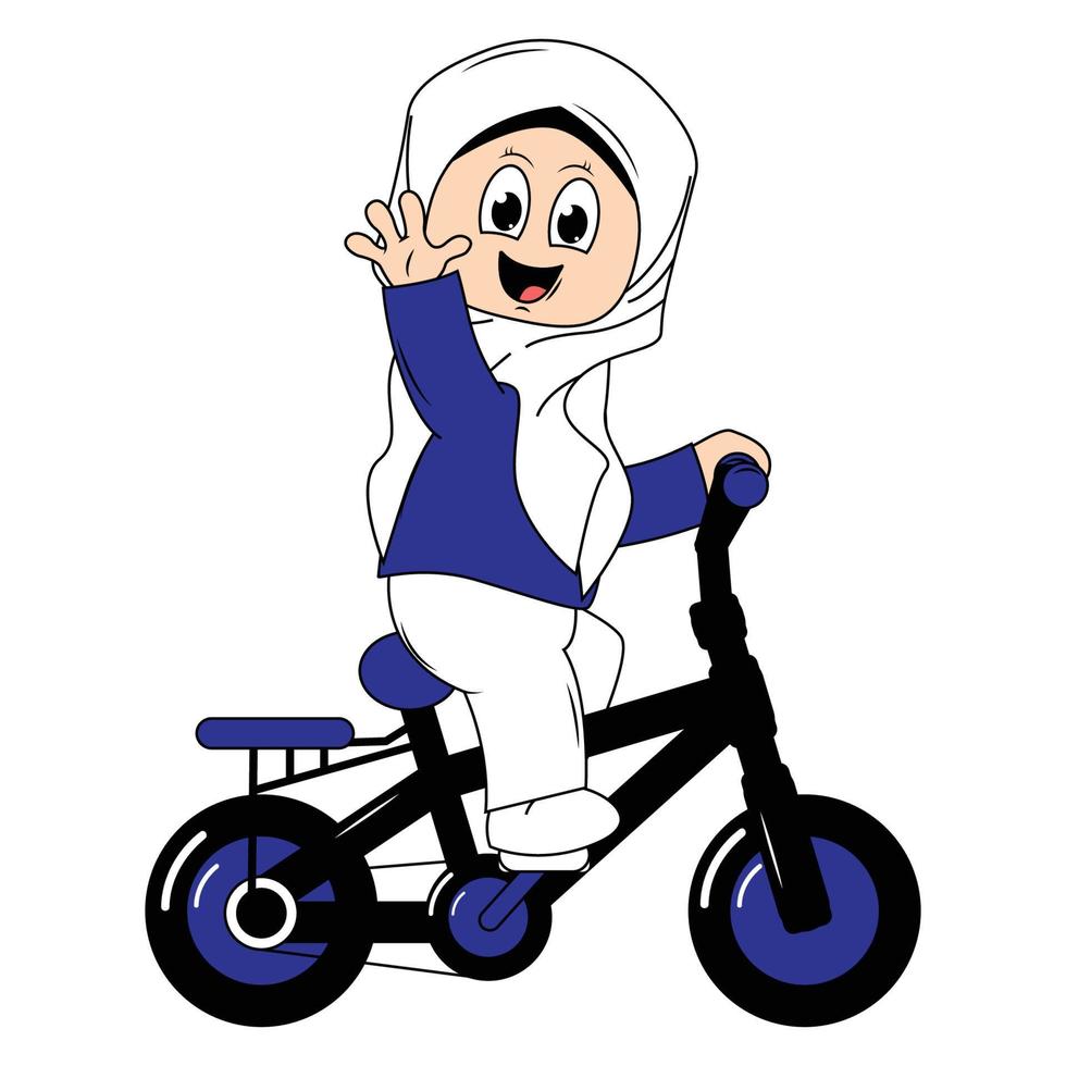 cute girl cartoon ride bicycle graphic vector