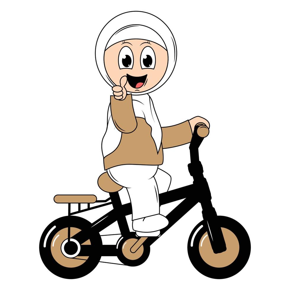 linda niña dibujos animados paseo bicicleta gráfico vector