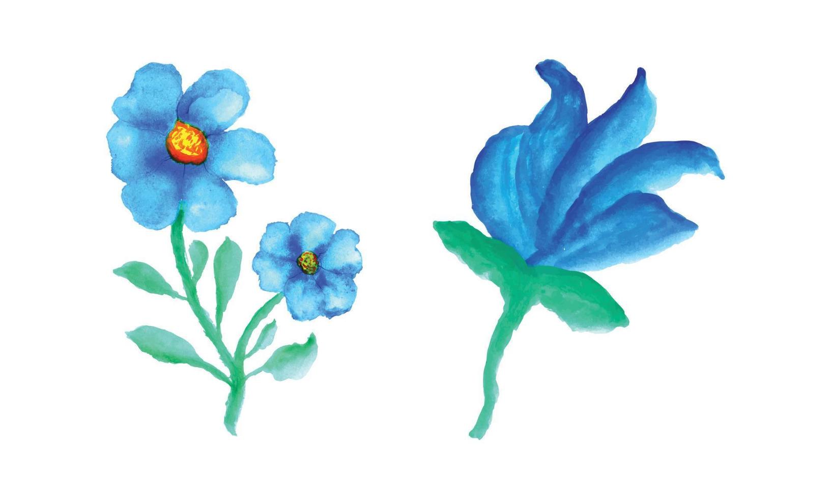 un conjunto de azul flores en un blanco fondo, azul acuarela flores diseño vector