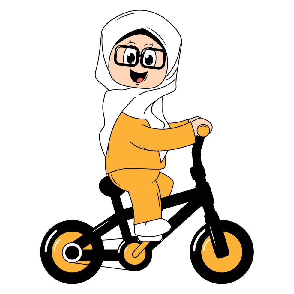 cute girl cartoon ride bicycle graphic vector