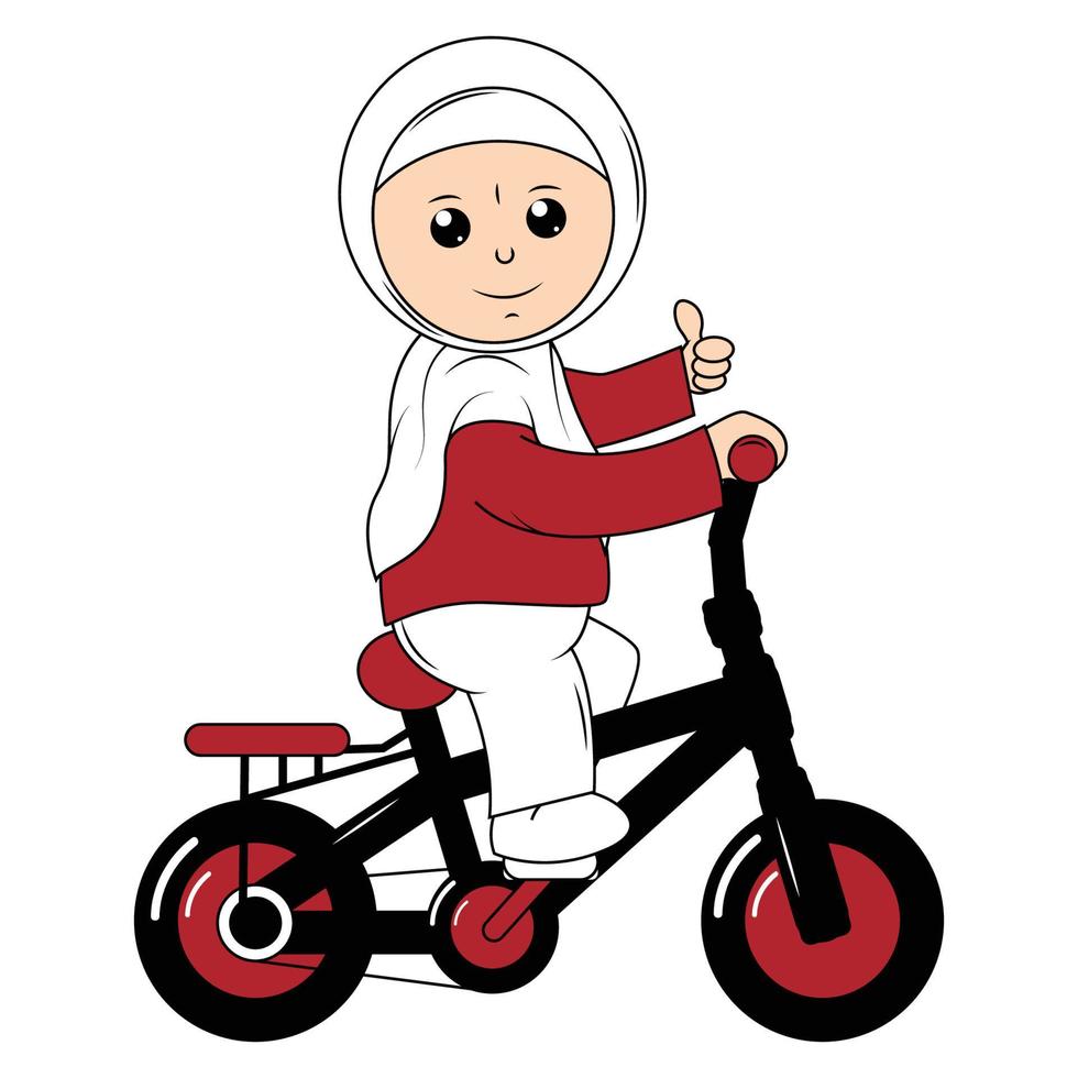 cute girl cartoon ride bicycle graphic vector