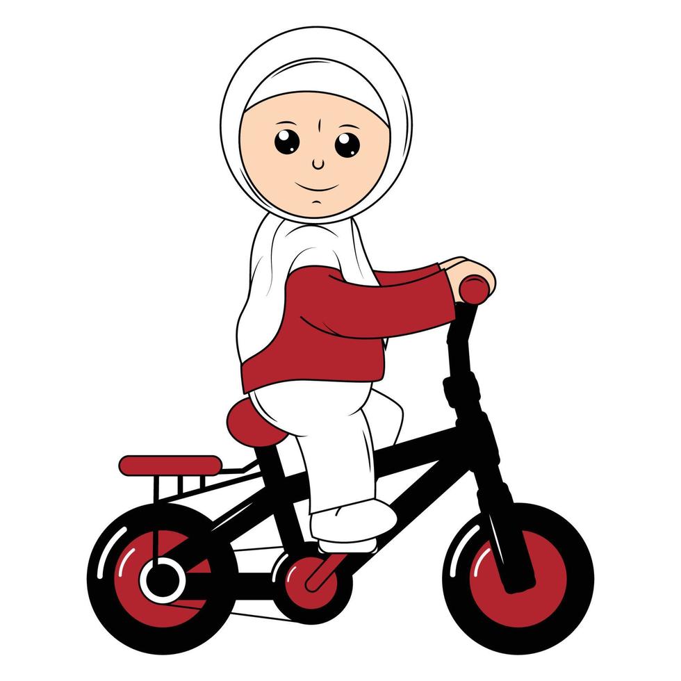 cute girl cartoon ride bicycle graphic vector