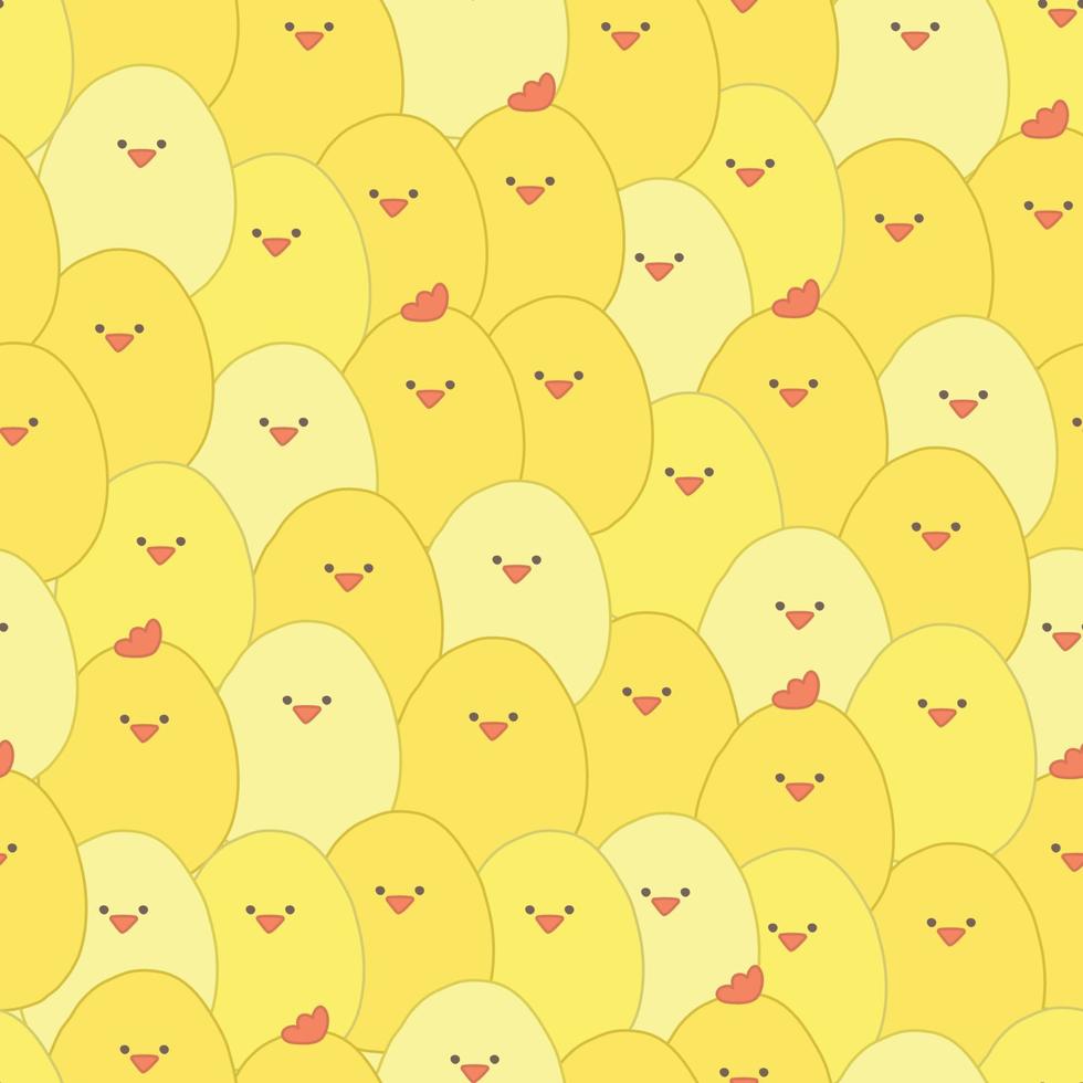 Cute seamless pattern about farm live with crowd of chikens. Bright cartoon vector summer background.  wallpaper, fills, kid design.  little fat yellow Easter chicken