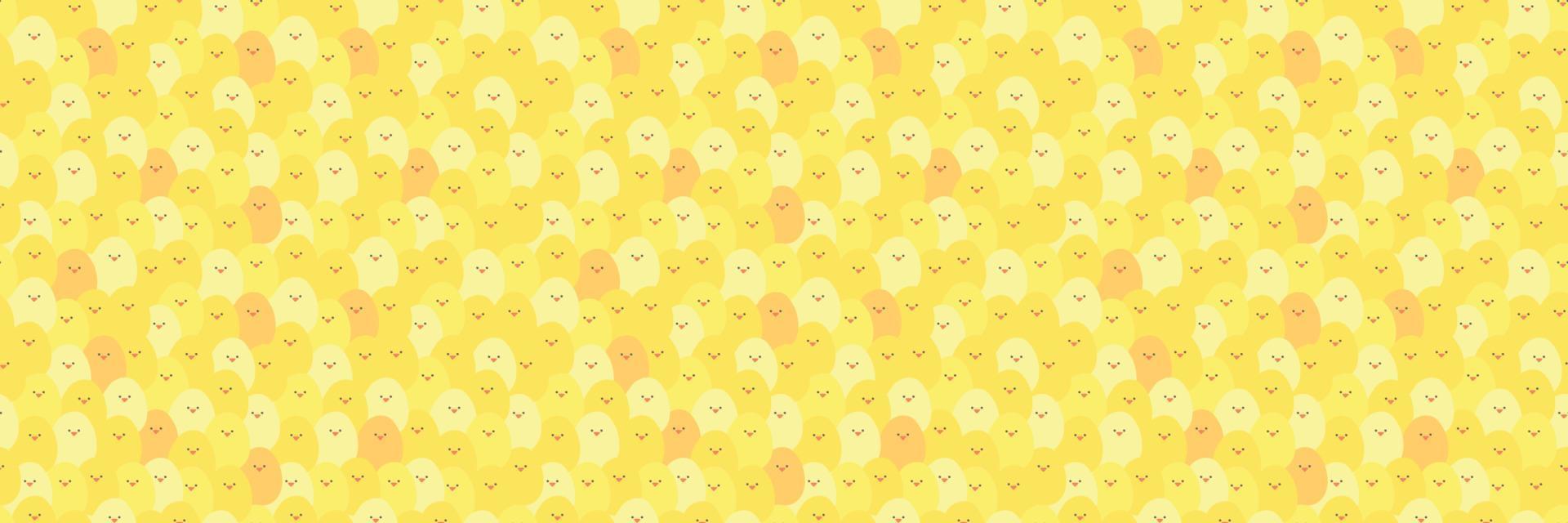 Cute seamless pattern about farm live with crowd of chikens. Bright cartoon vector summer horizontal background.  wallpaper, fills, kid design.  little fat yellow Easter chicken