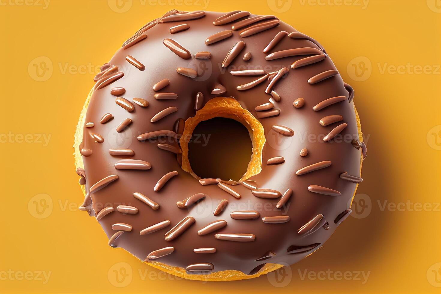 chocolate donut isolated on yellow background. photo