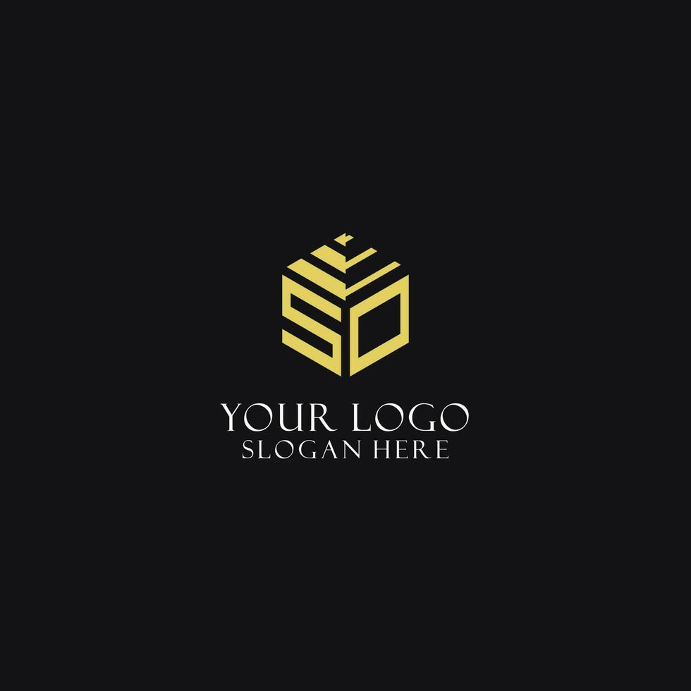 SO initial monogram with hexagon shape logo, creative geometric logo design concept vector