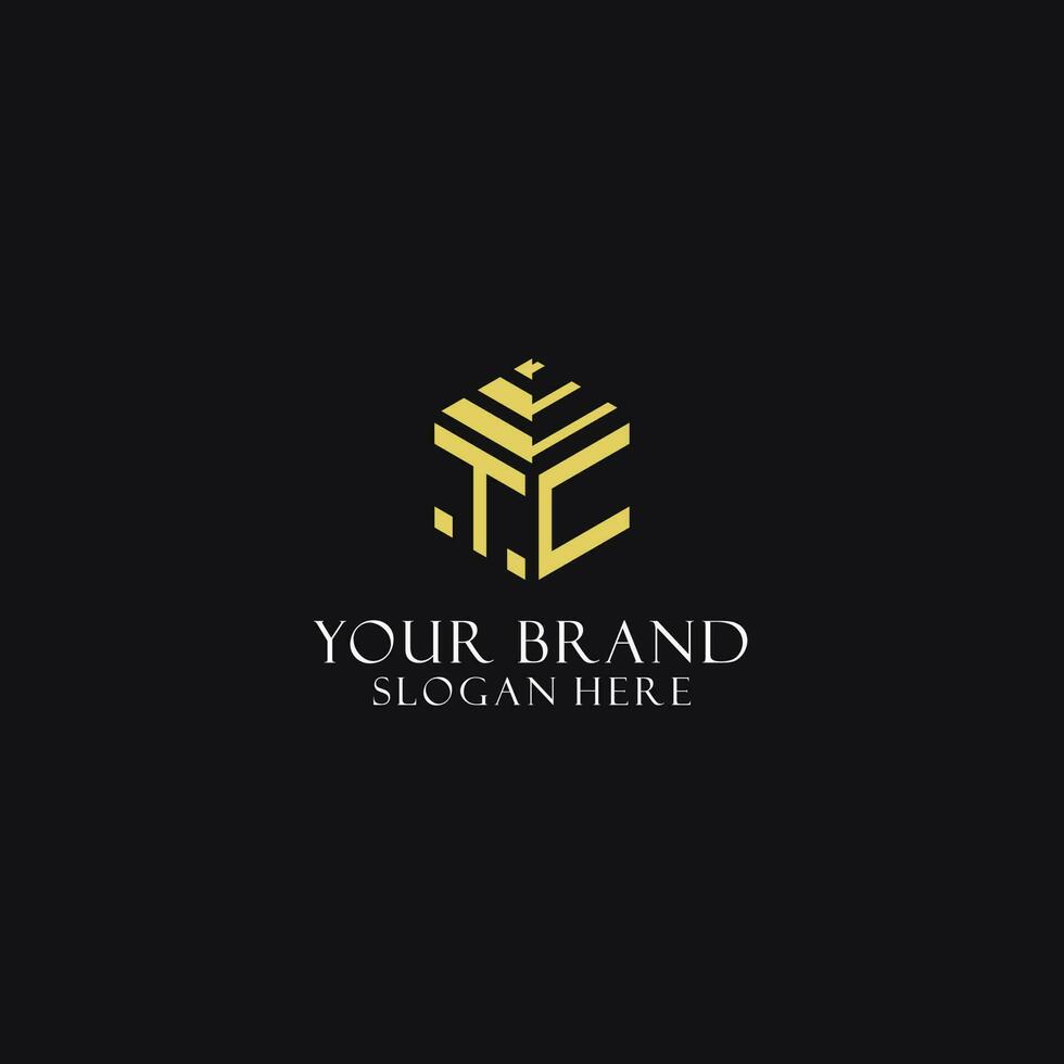 TC initial monogram with hexagon shape logo, creative geometric logo design concept vector