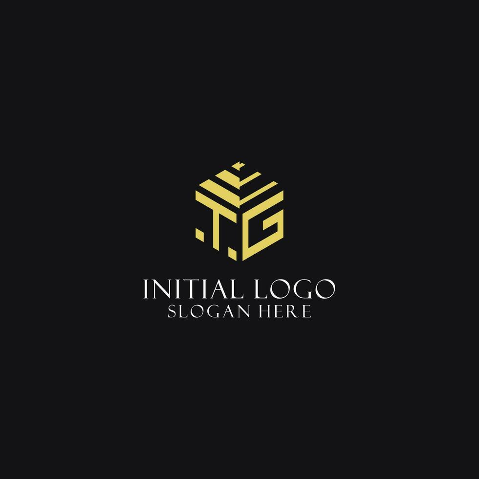 TG initial monogram with hexagon shape logo, creative geometric logo design concept vector