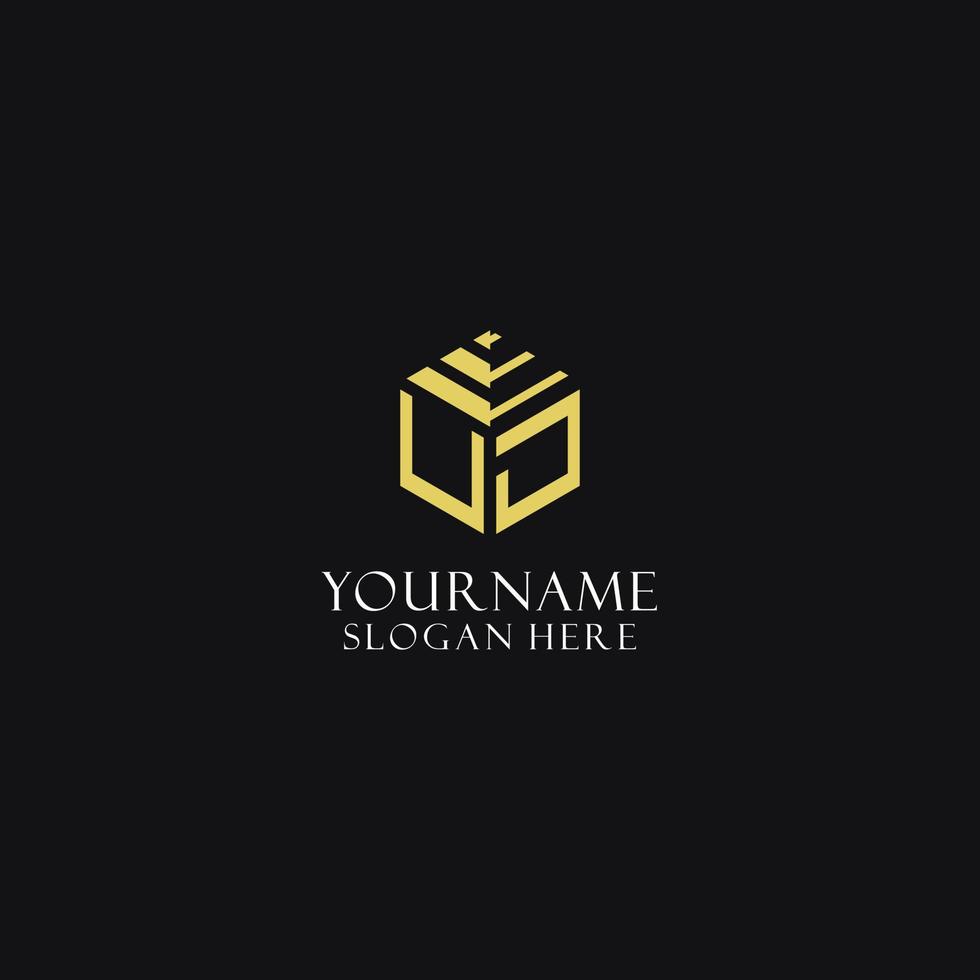 UJ initial monogram with hexagon shape logo, creative geometric logo design concept vector
